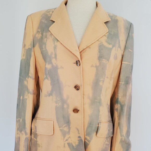 Escada cashmere jacket blazer blue purple pink peach gray tie dyed 6 8 10 large - Picture 1 of 11